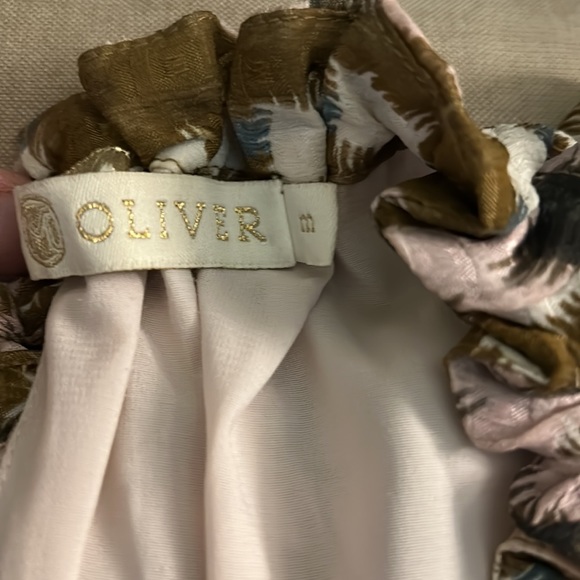 Marie Oliver Jenna Silk Blend Tapenade Mosaic Print Tie Back Blouse - M - Picture 13 of 15